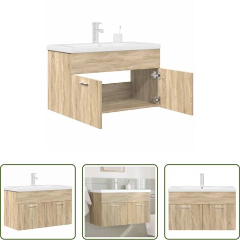 vidaXL Rubinetto -  Mobile da Bagno con Lavabo Integrato e Rubinetto Rovere Sonoma