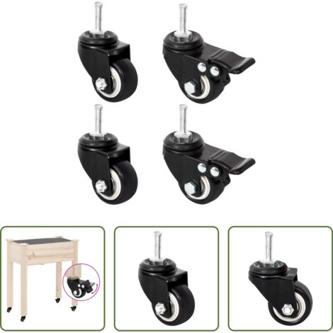 vidaXL Ruedas de hierro -  Ruedas para macetero 4 uds hierro negro 8x3,5x8 cm