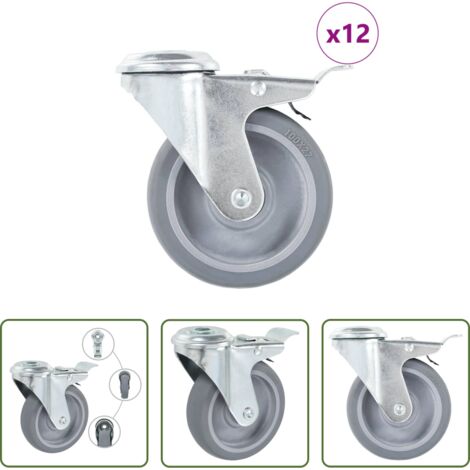 vidaXL Ruote per carrelli -  Ruote Girevoli con Foro per Bulloni 12 pz 100 mm