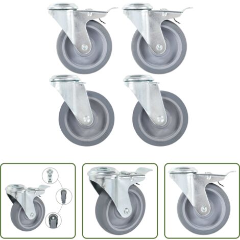 vidaXL Ruote per carrelli -  Ruote Girevoli con Foro per Bulloni 4 pz 100 mm