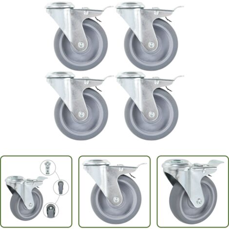 vidaXL Ruote per carrelli -  Ruote Girevoli con Foro per Bulloni e Doppio Freno 4 pz 100 mm