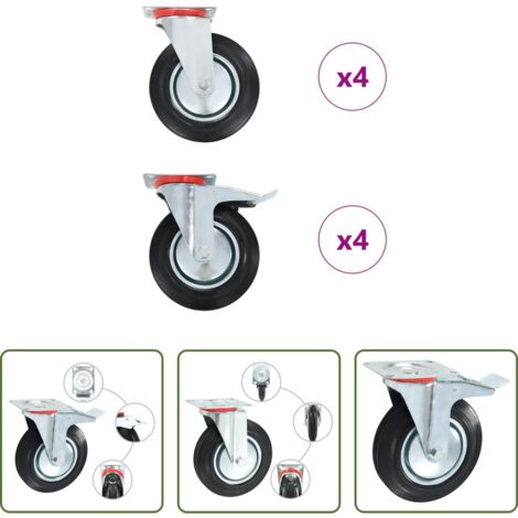vidaXL Ruote per mobili -  Ruote Girevoli 8 pz 200 mm