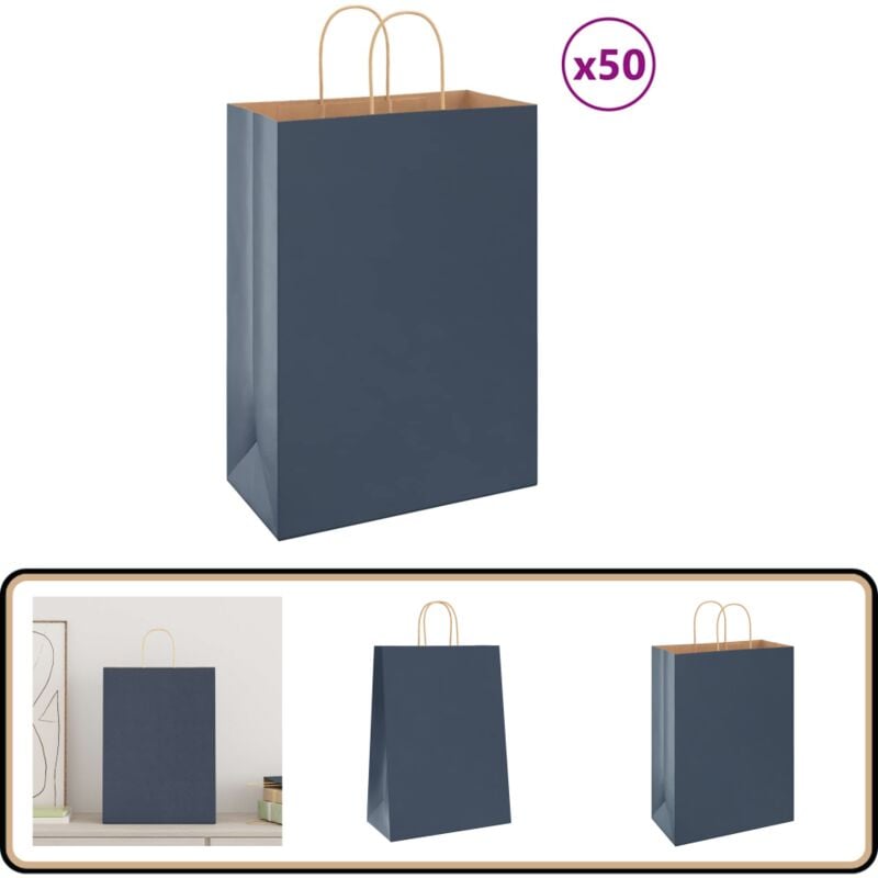 Sacs en papier kraft 50 pcs avec poignées bleu 32x17x44 cm - Vidaxl