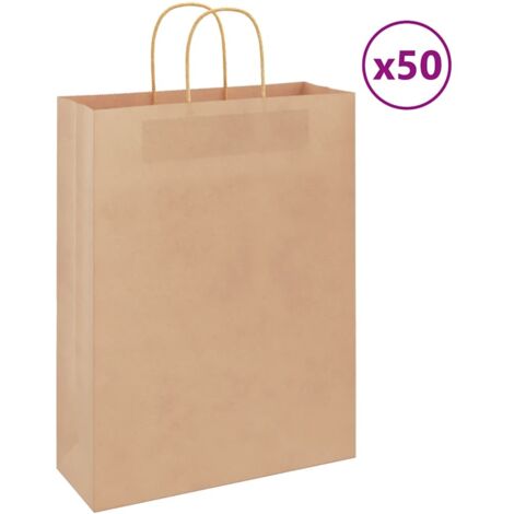 vidaXL Sacs en papier kraft 50 pcs avec poignées marron 32x12x42 cm