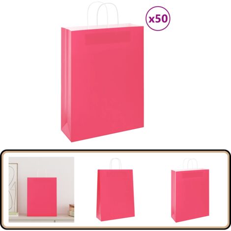 vidaXL Sacs en papier kraft 50 pcs avec poignées rose 32x12x42 cm