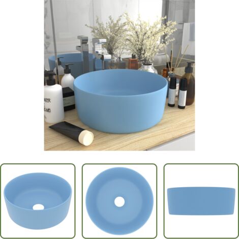 vidaXL Salle de bain -  Lavabo rond de luxe Bleu clair mat 40x15 cm Céramique