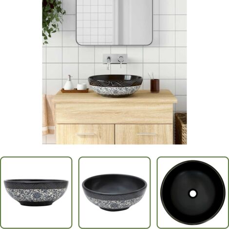 vidaXL Salle de bain moderne -  Vasque à poser noir et bleu rond Φ41x14 cm céramique