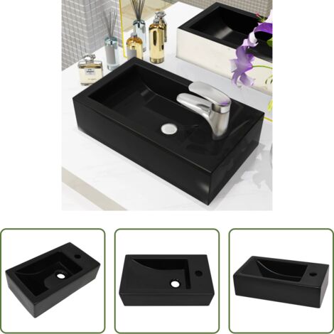 vidaXL Salle de bain -  Vasque avec trou de robinet Céramique Noir 46 x 25,5 x 12 cm