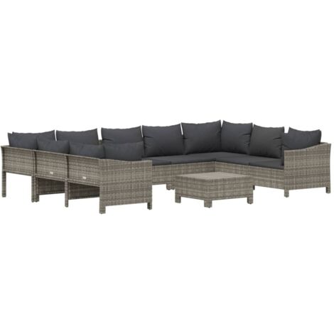 vidaXL Salon de jardin 10 pcs avec coussins Gris Résine tressée