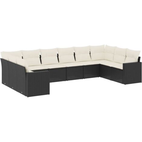 vidaXL Salon de jardin 10 pcs avec coussins noir résine tressée