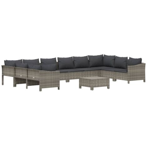 vidaXL Salon de jardin 11 pcs avec coussins Gris Résine tressée