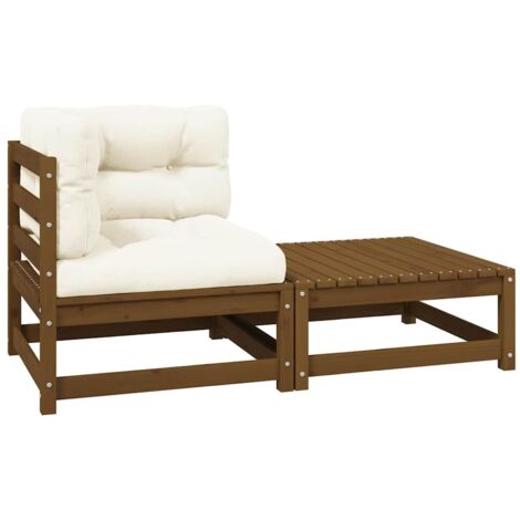 Vidaxl – Salon de jardin 2 pcs avec coussins crème – Bois de pin massif – Dimensions canapé 70x70x67cm – Repose-pied 70x70x30cm