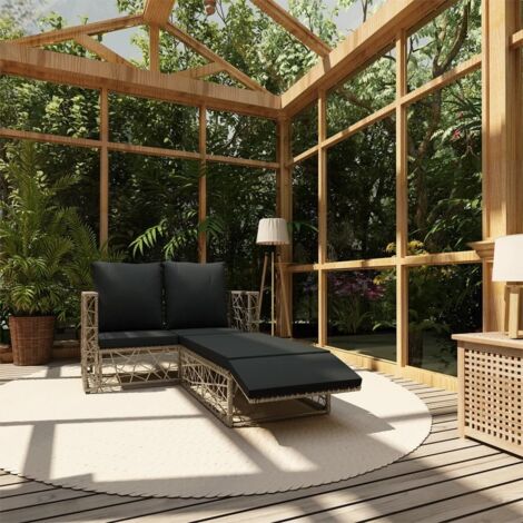 Vidaxl – Salon de jardin 2 pcs avec coussins – Résine tressée gris – Dimensions canapé 123x65x72 cm – Repose-pied modulable 106/133x56x30 cm