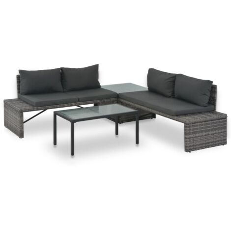 Vidaxl – Salon de jardin 3 pcs – Résine tressée gris – 2 canapés 2 places – Table basse 85x45cm – Coussins inclus – Résistant aux intempéries