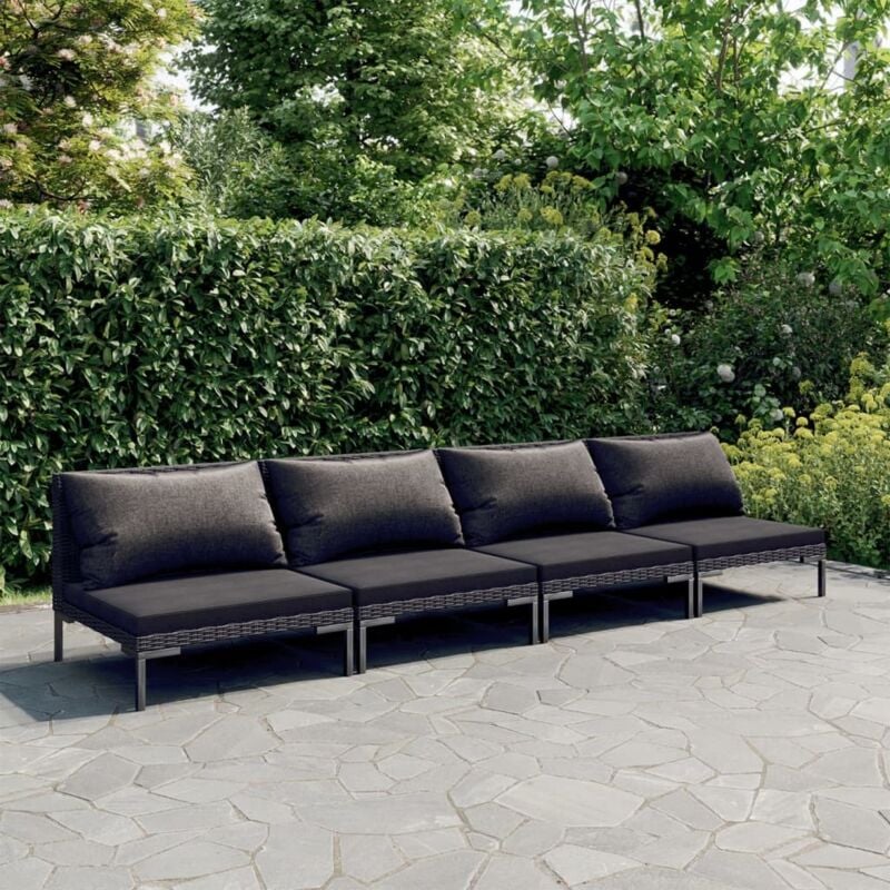 Vidaxl - Salon de jardin 4 pcs avec coussins Résine tressée Gris foncé