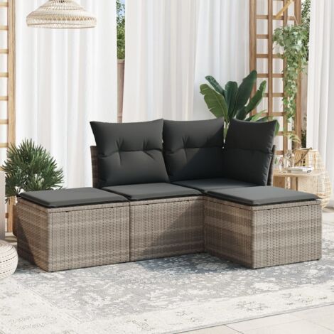 vidaXL Salon de jardin 4 pcs avec coussins gris clair résine tressée