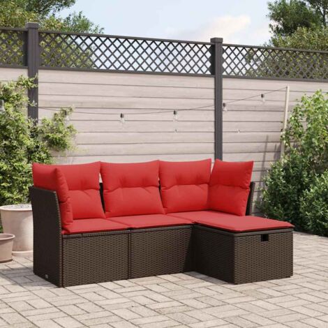 vidaXL Salon de jardin 4 pcs avec coussins marron résine tressée