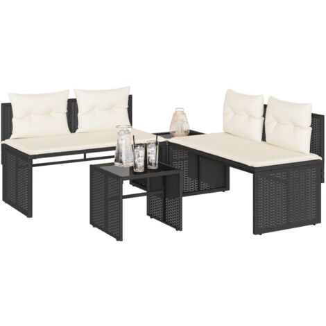 vidaXL Salon de jardin 4 pcs avec coussins noir résine tressée