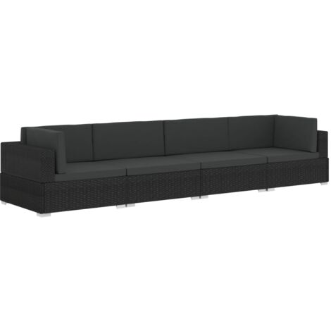 vidaXL Salon de jardin 4 pcs avec coussins résine tressée noir
