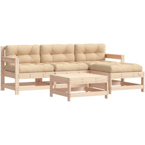 vidaXL Salon de jardin 5 pcs avec coussins bois massif