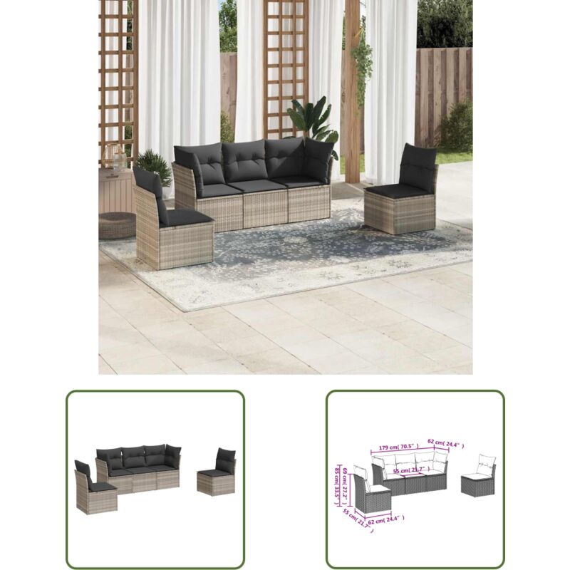 VidaXL Salon de jardin 5 pcs avec coussins gris clair résine tressée