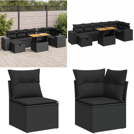 vidaXL Salon de jardin 5 pcs avec coussins noir résine tressée acacia