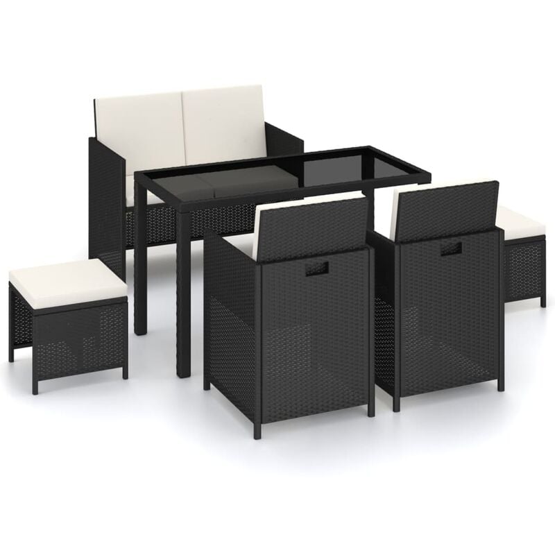 Salon de jardin 6 pcs avec coussins Résine tressée Noir vidaXL