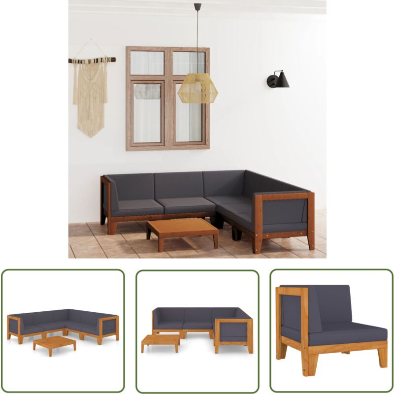 The Living Store Salon de jardin 6 pcs avec coussins Bois d'acacia solide - Salon De Jardin - Mobilier De Jardin - Set De Salon De Jardin - Meubles
