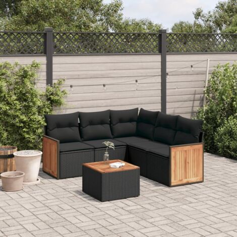 vidaXL Salon de jardin 6 pcs avec coussins noir résine tressée