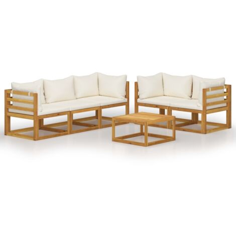 Vidaxl – Salon de jardin 6 pcs avec coussins crème – Bois d'acacia massif – Résistant aux intempéries – Table basse 68x68cm incluse
