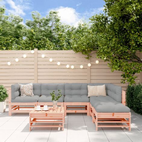Vidaxl – Salon de jardin 7 pcs en bois de douglas massif – Design modulaire – Confort optimal avec dossier – Dimensions canapé central 57,5x63,5x60 cm