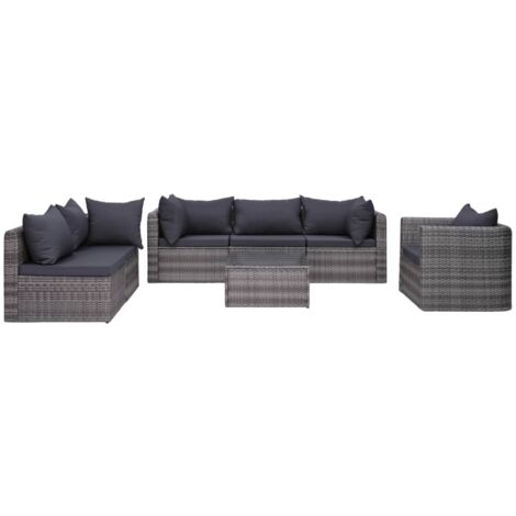 Vidaxl – Salon de jardin 7 pcs en résine tressée – 3 canapés d'angle, 2 centraux, 1 simple, table basse – Coussins confortables inclus