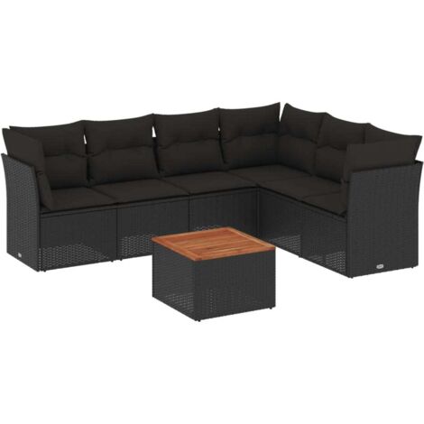 Vidaxl – Salon de jardin 7 pcs – Résine tressée noire – Coussins épais – Table 55x55cm – Sièges confortables pour extérieur
