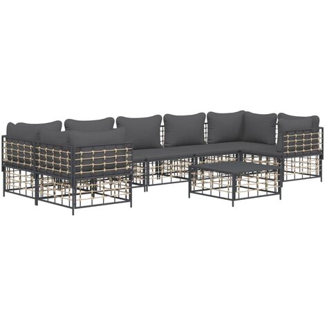 vidaXL Salon de jardin 8 pcs avec coussins anthracite résine tressée