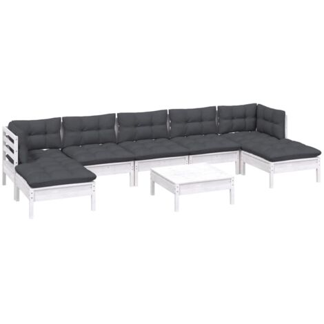vidaXL Salon de jardin 8 pcs avec coussins blanc bois de pin