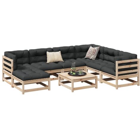 vidaXL Salon de jardin 8 pcs avec coussins bois de pin massif