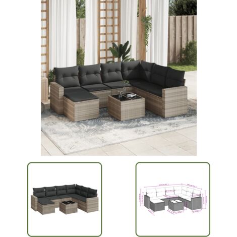vidaXL Salon de jardin 8 pcs avec coussins gris clair résine tressée