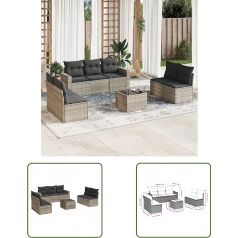 vidaXL Salon de jardin 8 pcs avec coussins gris clair résine tressée