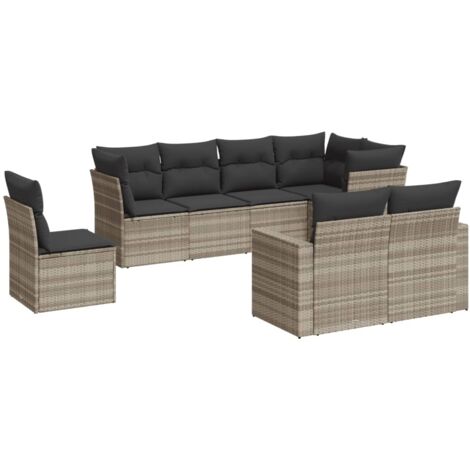 vidaXL Salon de jardin 8 pcs avec coussins gris clair résine tressée