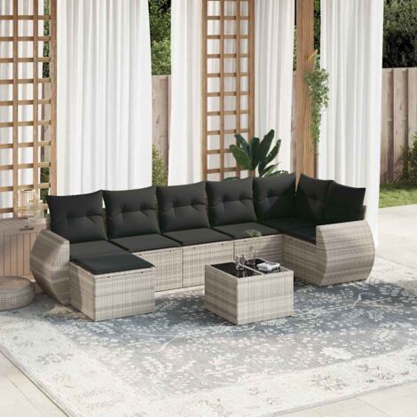 vidaXL Salon de jardin 8 pcs avec coussins gris clair résine tressée