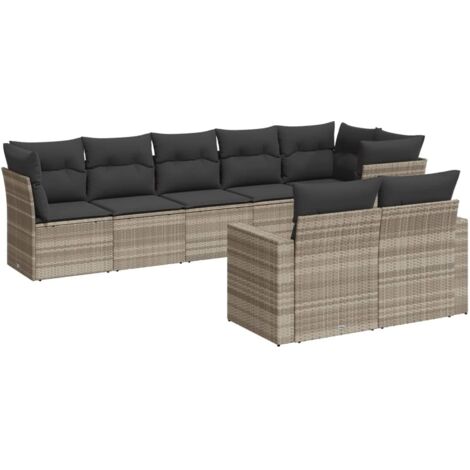 vidaXL Salon de jardin 8 pcs avec coussins gris clair résine tressée