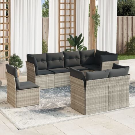 vidaXL Salon de jardin 8 pcs avec coussins gris clair résine tressée