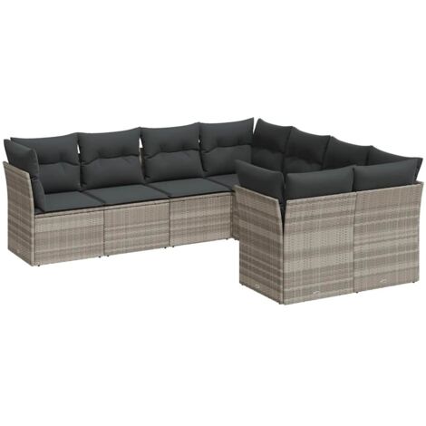 vidaXL Salon de jardin 8 pcs avec coussins gris clair résine tressée