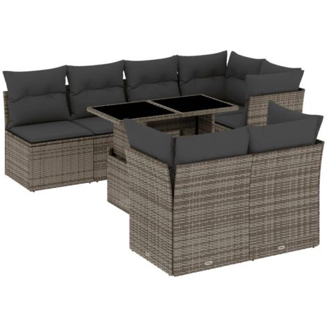 vidaXL Salon de jardin 8 pcs avec coussins gris résine tressée