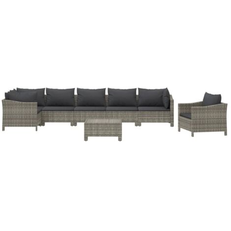 vidaXL Salon de jardin 8 pcs avec coussins Gris Résine tressée
