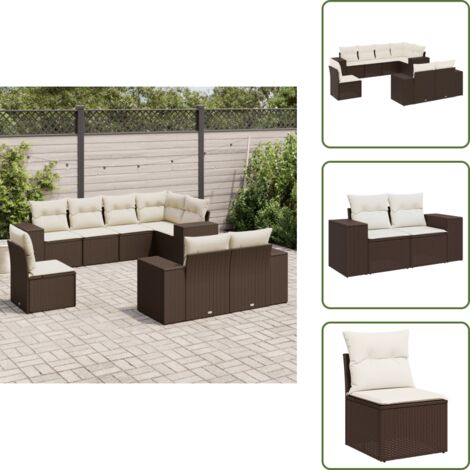 vidaXL Salon de jardin 8 pcs avec coussins marron résine tressée