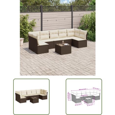 vidaXL Salon de jardin 8 pcs avec coussins marron résine tressée