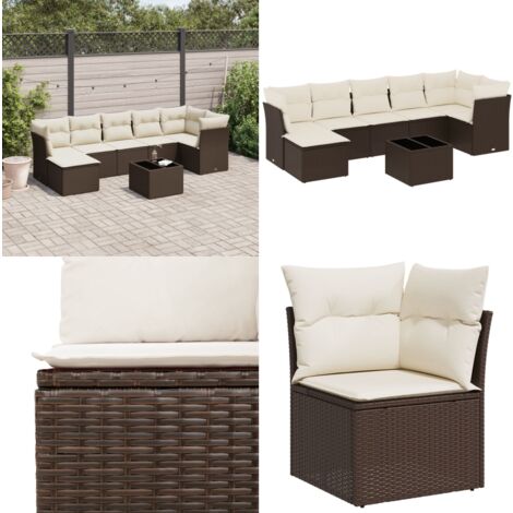 vidaXL Salon de jardin 8 pcs avec coussins marron résine tressée