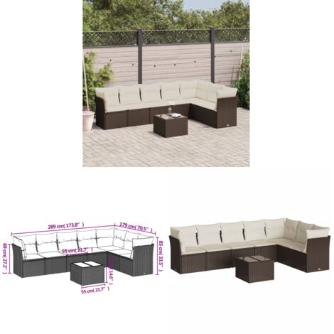 vidaXL Salon de jardin 8 pcs avec coussins marron résine tressée