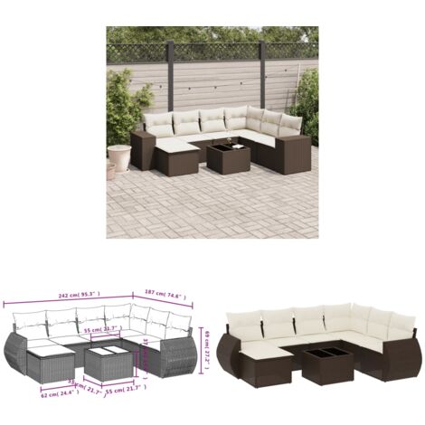 vidaXL Salon de jardin 8 pcs avec coussins marron résine tressée